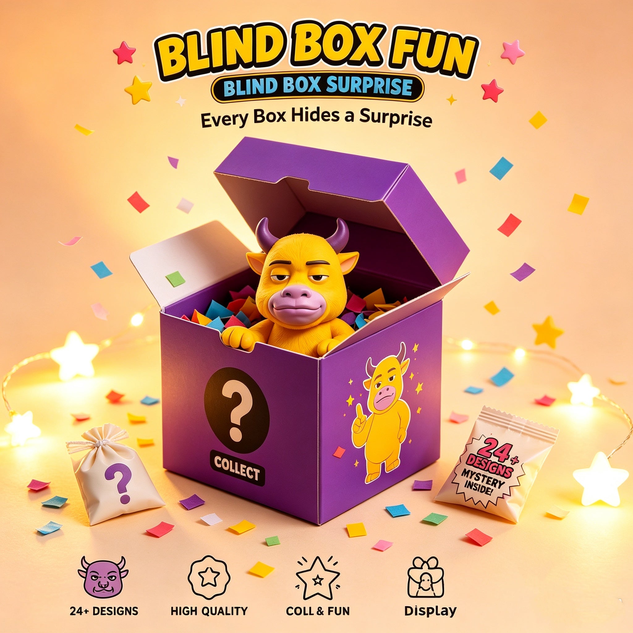 Weird Bull Mystery Blind Box Series | 24‑in‑1 Collectible Cute Character Figurines, Surprise Advent Calendar Gift Set