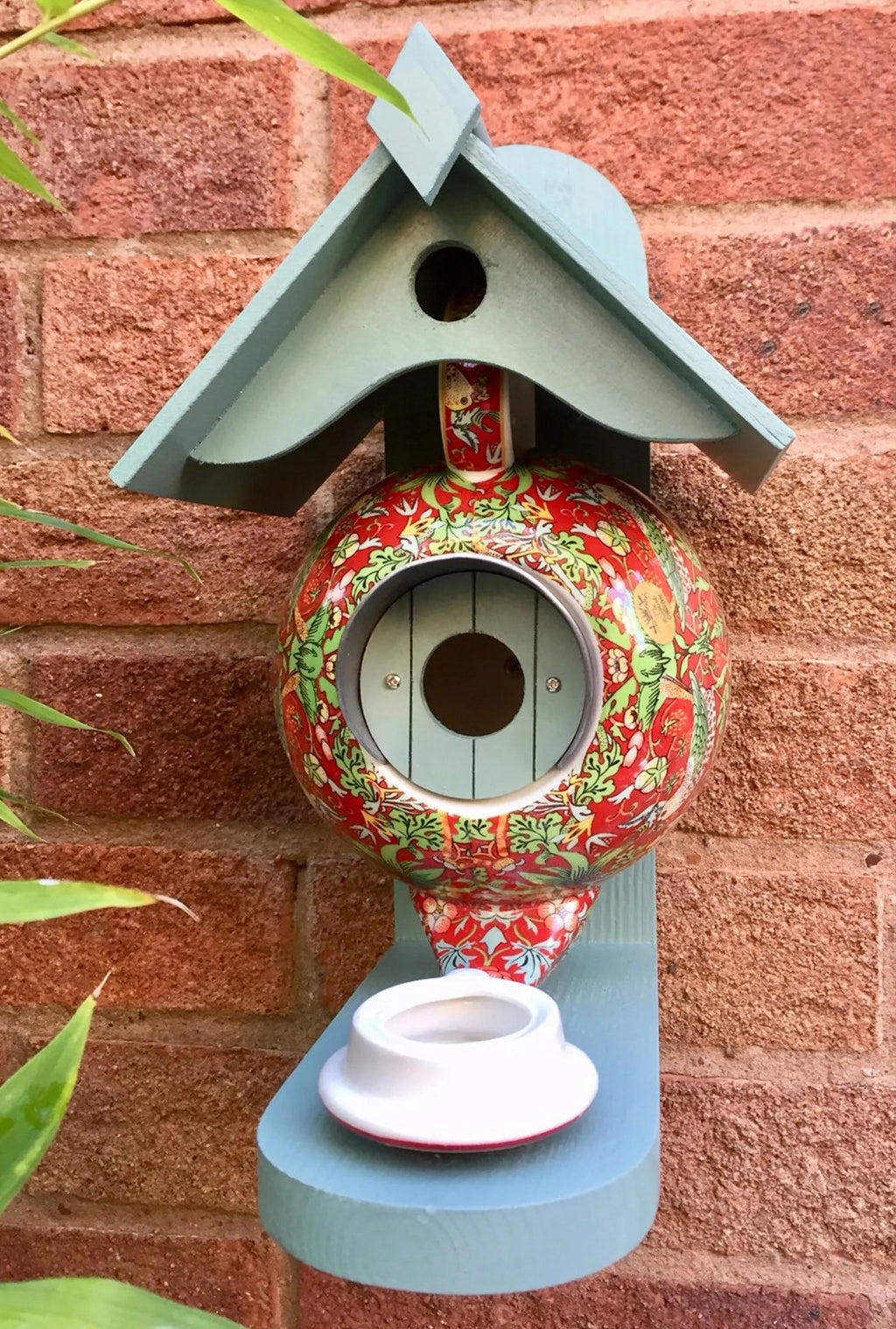 William Morris Teal Teapot Bird House and Feeder