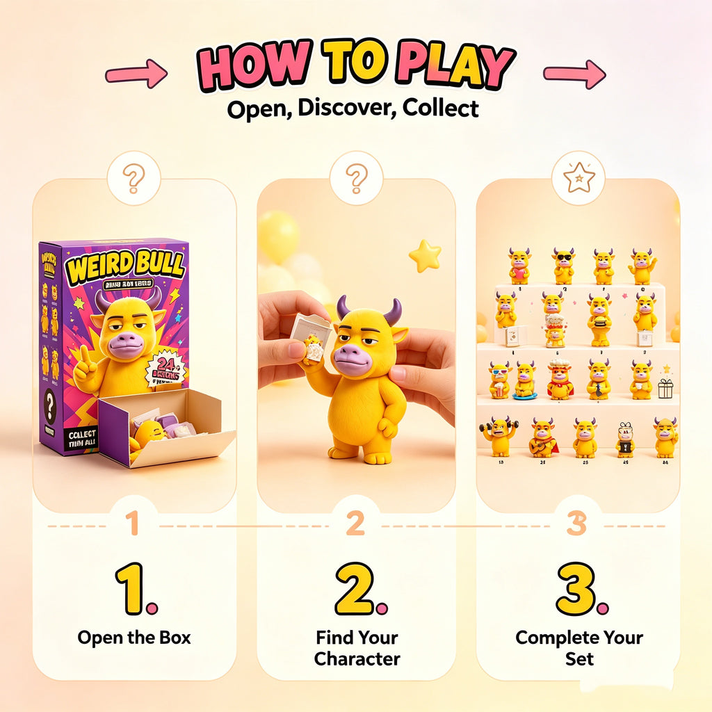Weird Bull Mystery Blind Box Series | 24‑in‑1 Collectible Cute Character Figurines, Surprise Advent Calendar Gift Set