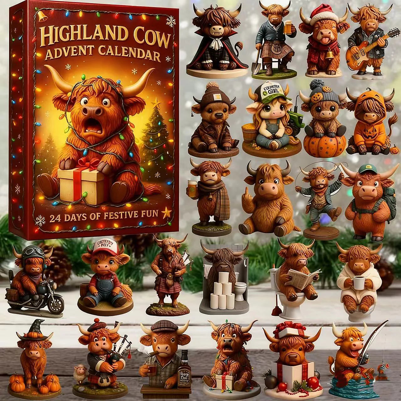 Christmas Highland Cow Advent Calendar – 24 Days of Festive Surprises & Holiday Fun