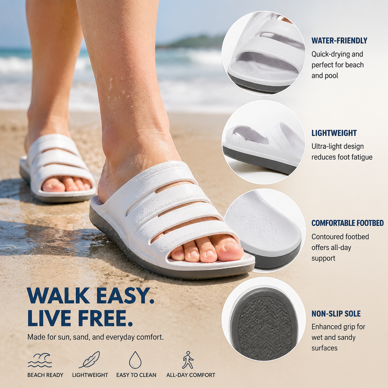 Orthotic Washable Recovery Slide Sandals