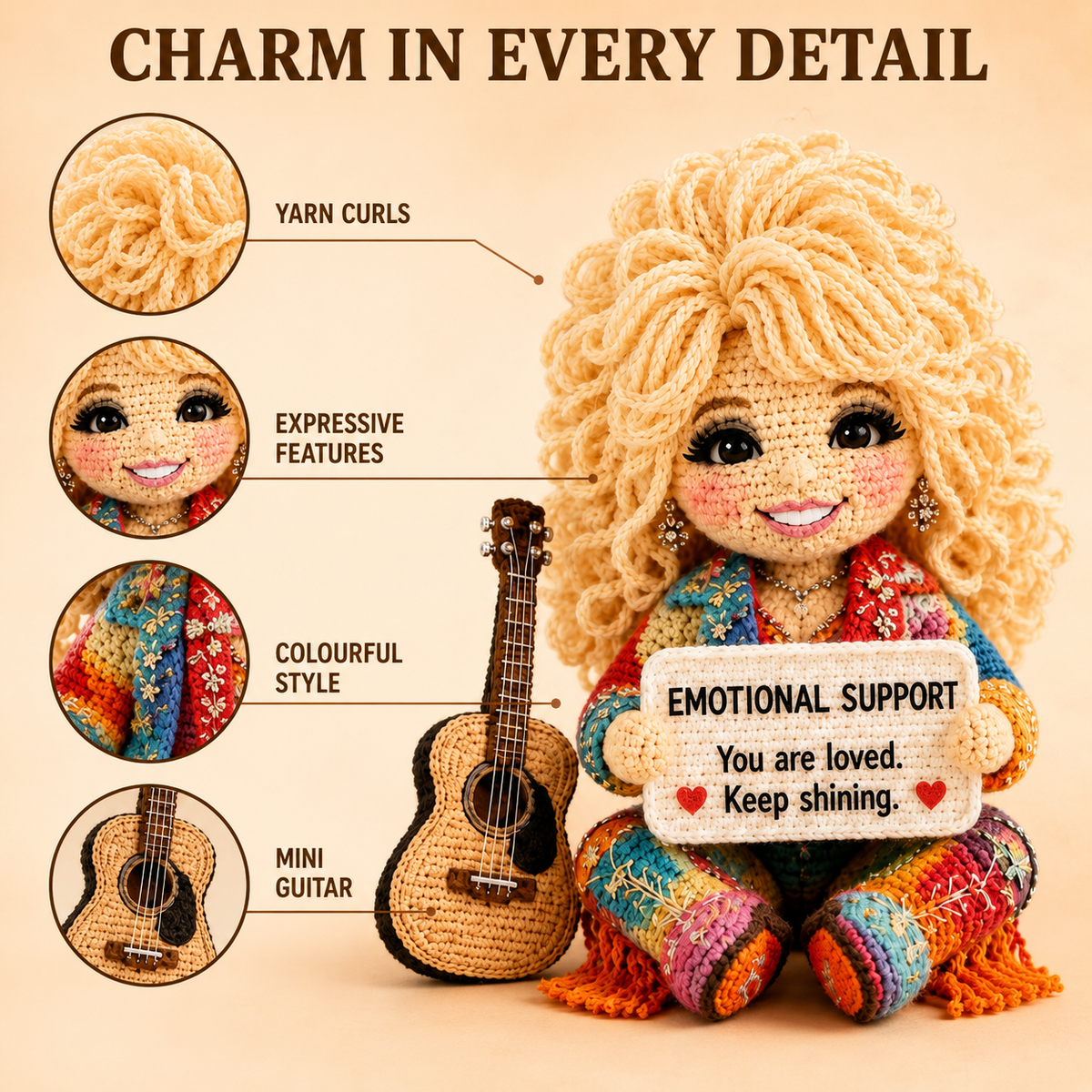 Country Music Singer Emotional Support Doll – Handmade Crochet Companion