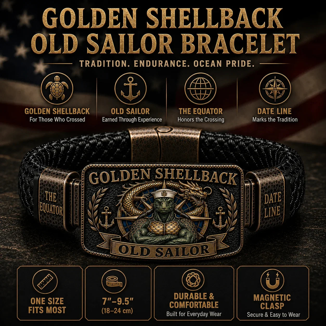 Golden Shellback Bracelet – A Timeless Tribute to the Old Sailor