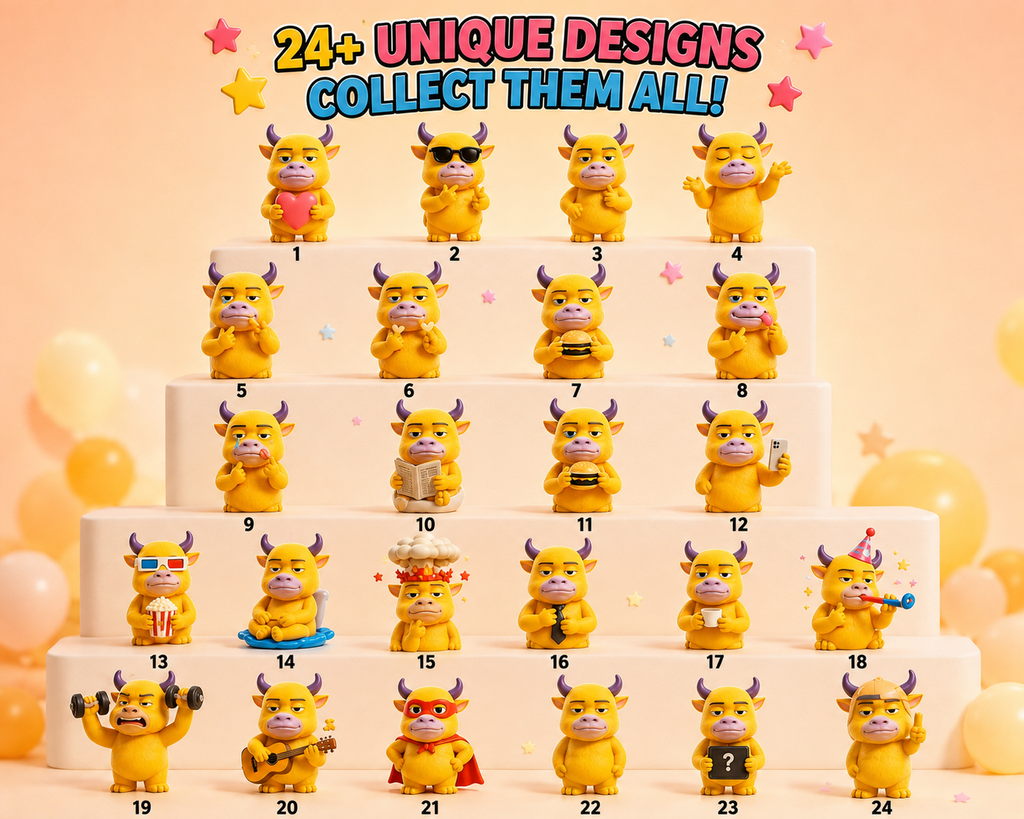 Weird Bull Mystery Blind Box Series | 24‑in‑1 Collectible Cute Character Figurines, Surprise Advent Calendar Gift Set