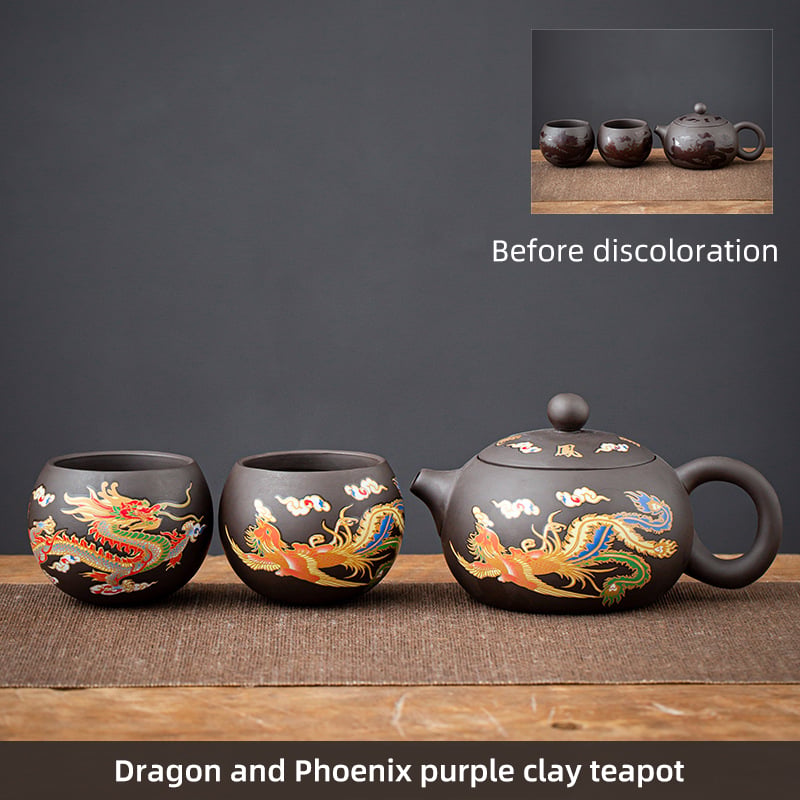 Summer Hot Sale Dragon And Phoenix Purple Clay Teapot