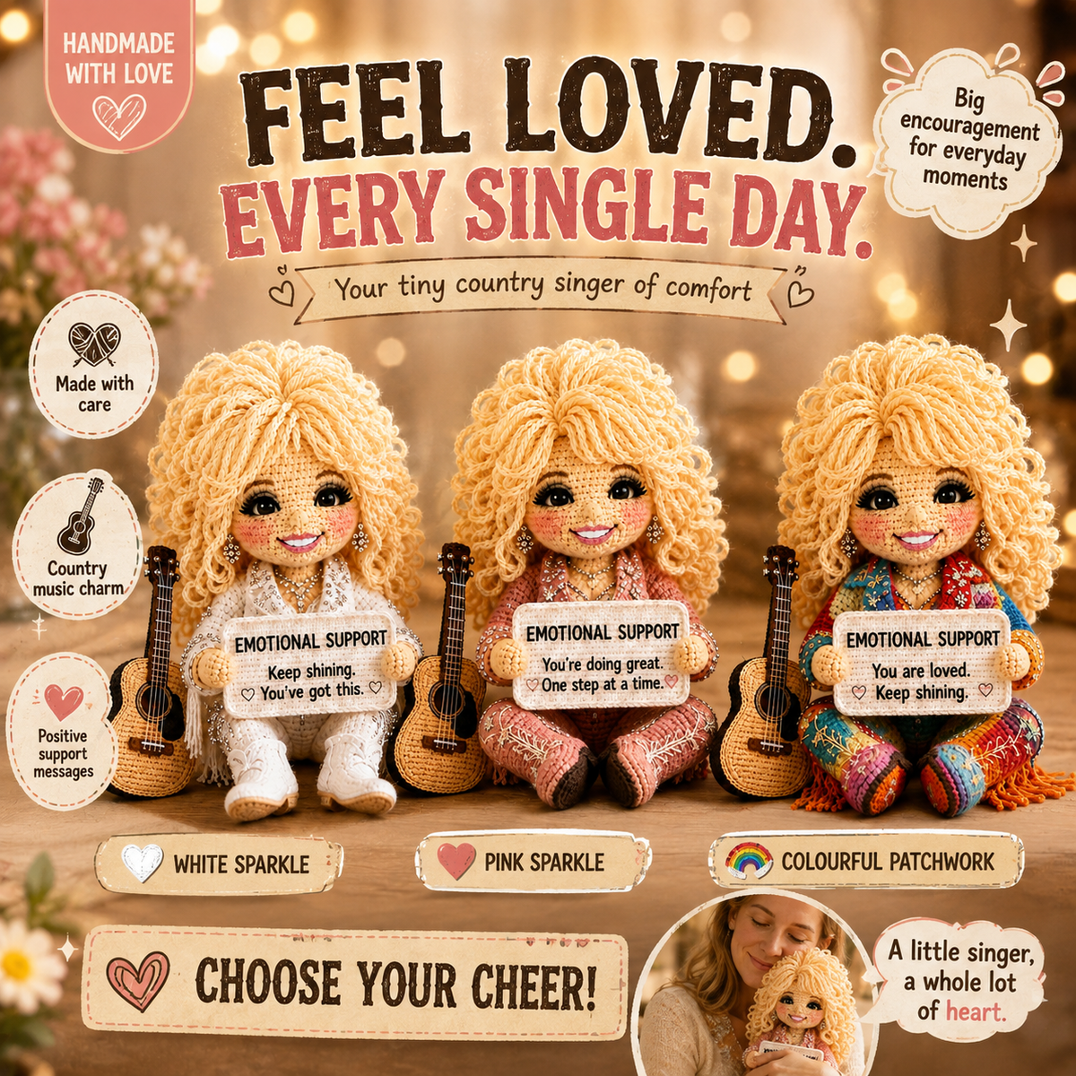 Country Music Singer Emotional Support Doll – Handmade Crochet Companion