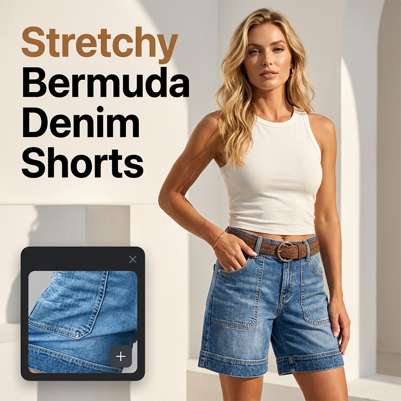Summer Special Limited Time Discount Stretchy Mid-Rise Bermuda Shorts – Cargo Pockets & All-Day Comfort